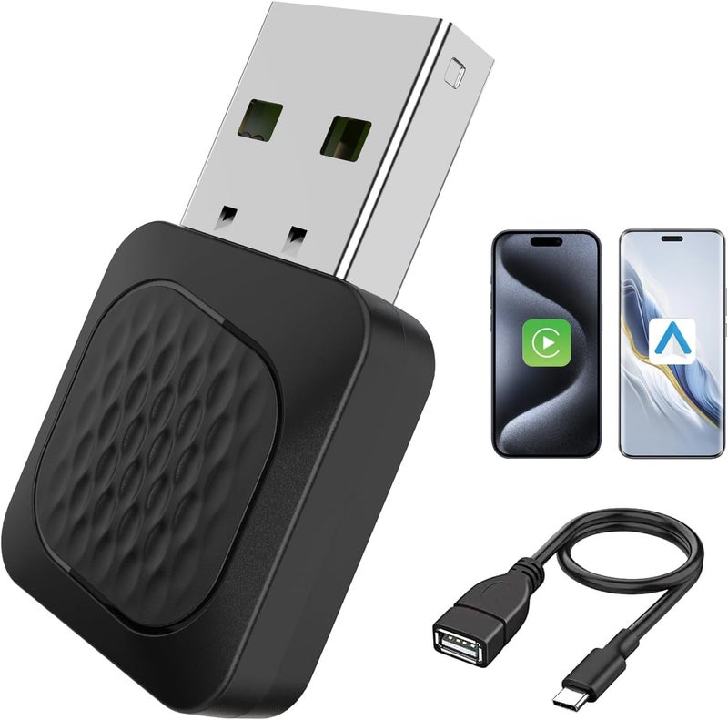 Ayake 2-in-1 Wireless CarPlay & Android Auto Adapter, Smallest Mini Edition, Converts Wired to Wireless, Plug & Play Adapter for Apple iPhone iOS 10+ & Android 11+ - Image 1